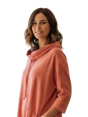 NWT Soft Surroundings Relaxed Cowl Neck Canyon Gauze Apricot Tunic. XL.